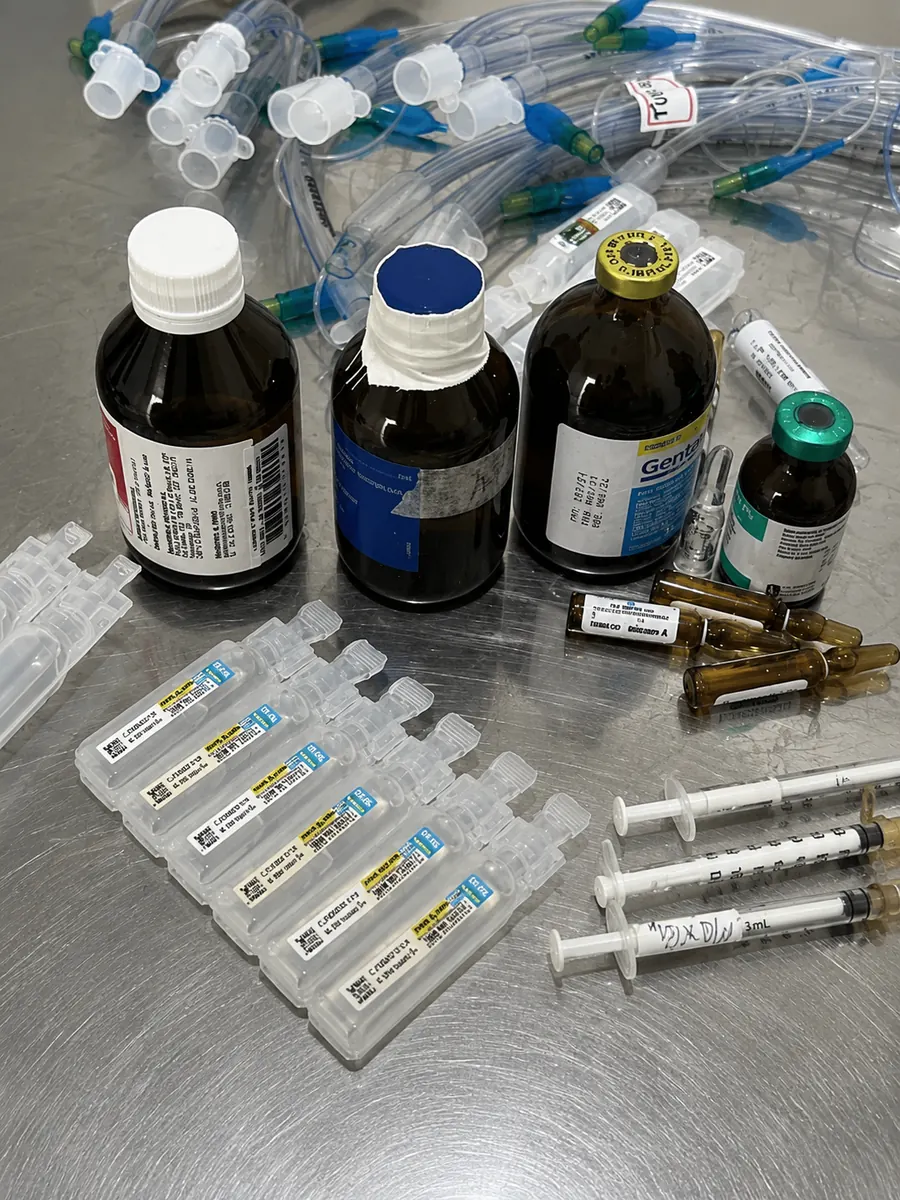 Medications and IV supplies prepared for Zider's treatment